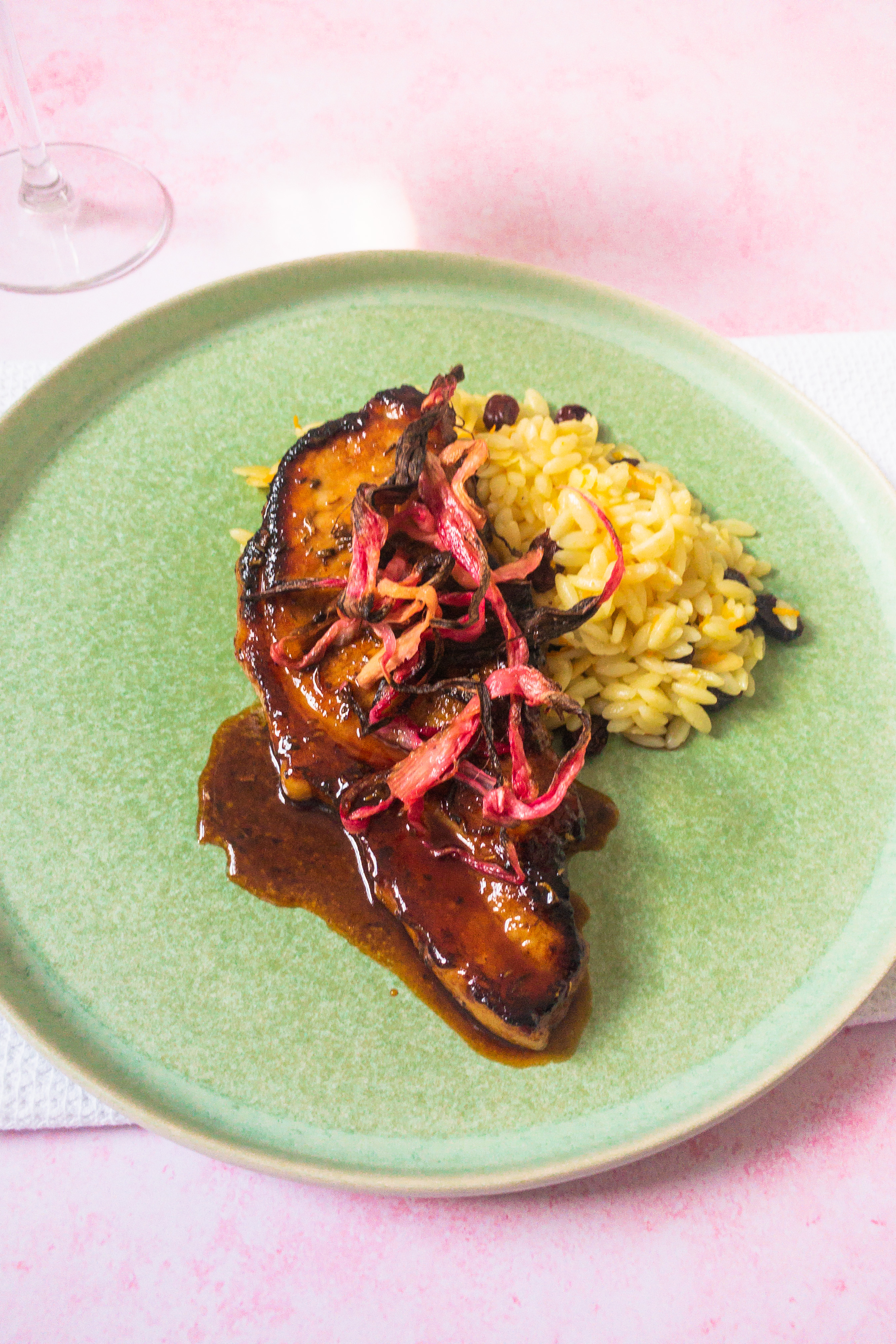Balsamic Pork with Crispy Rhubarb