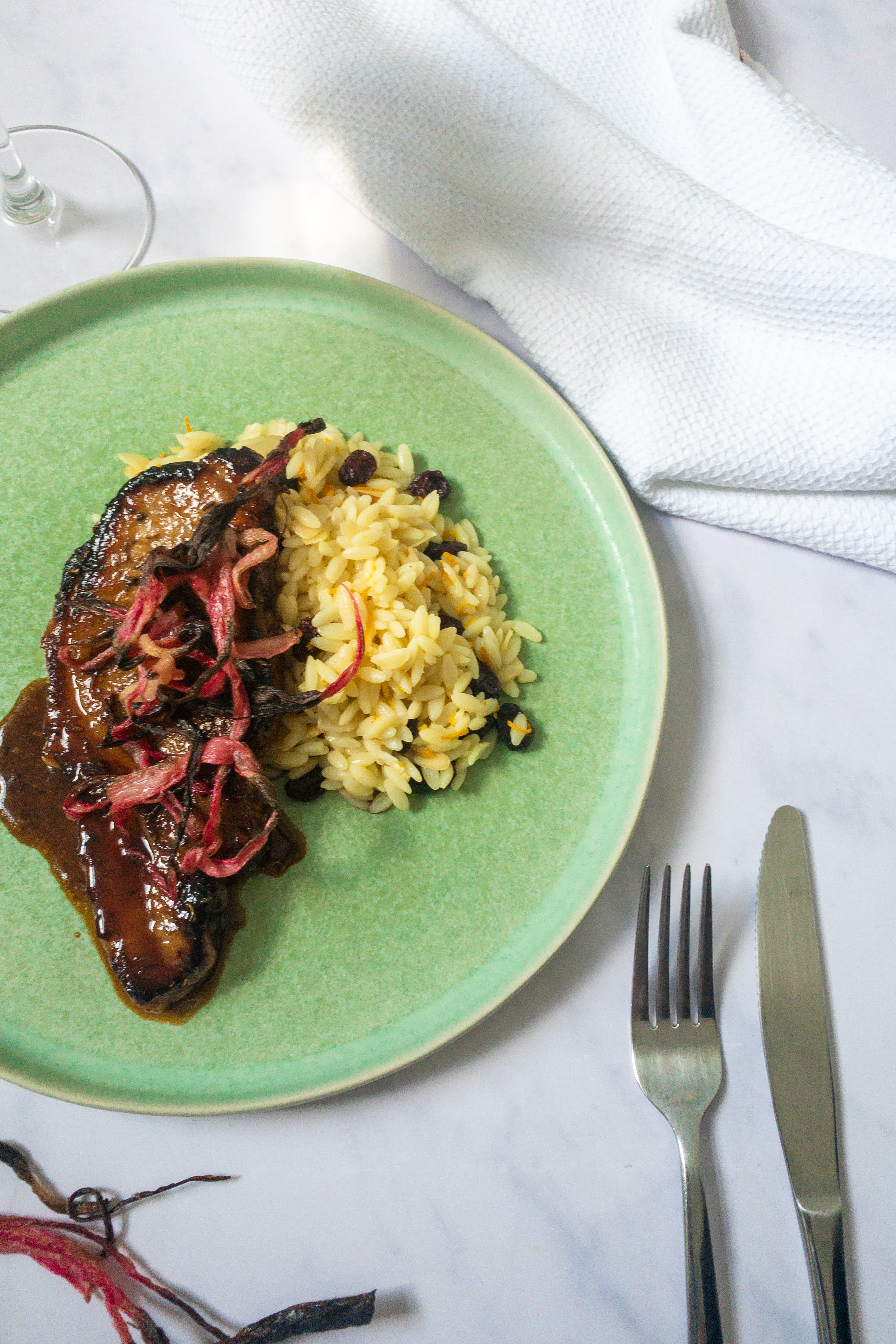 Balsamic Pork with Crispy Rhubarb